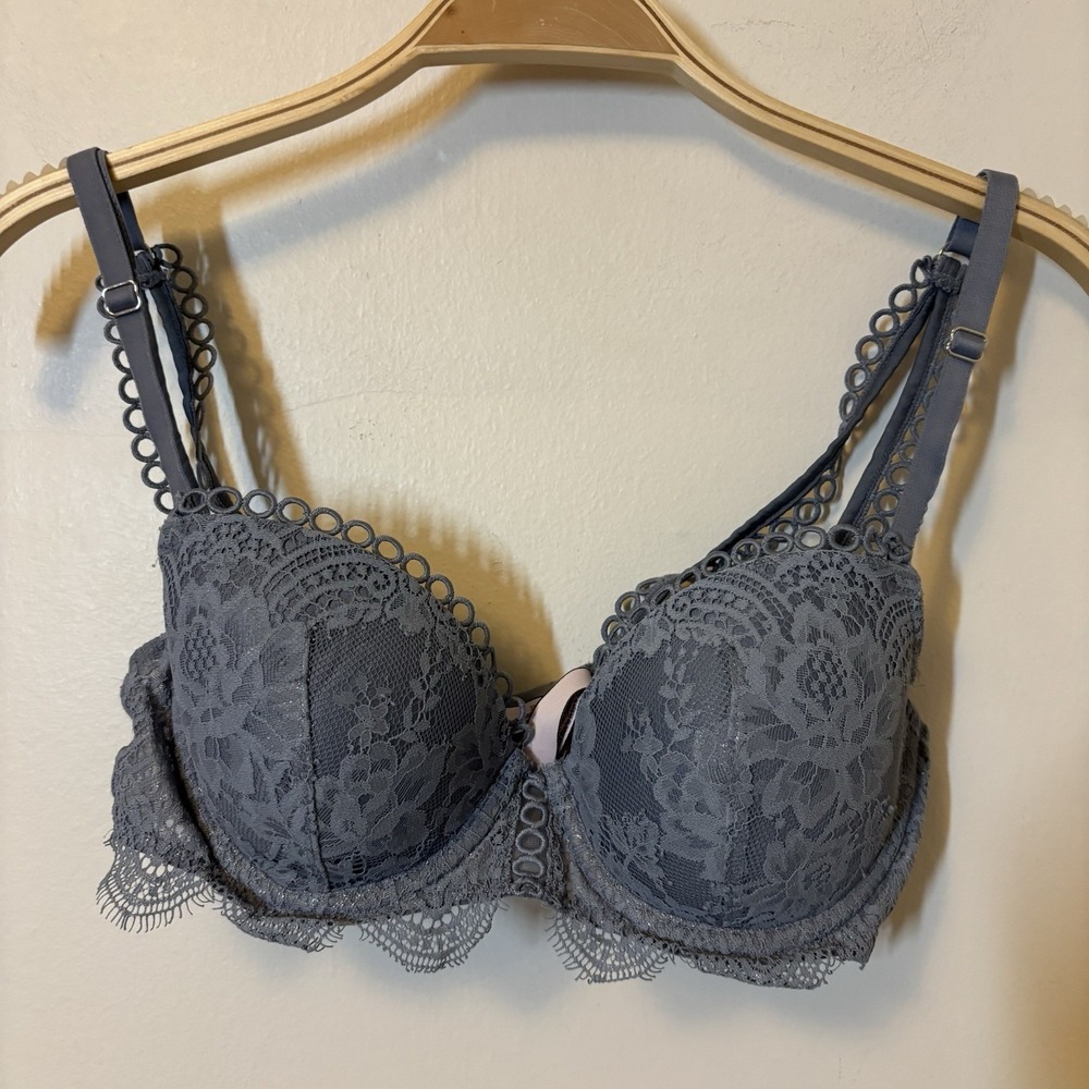 Victoria's Secret Dream Angels Lined Demi Bra 32D Gray Blue Sexy Underwire